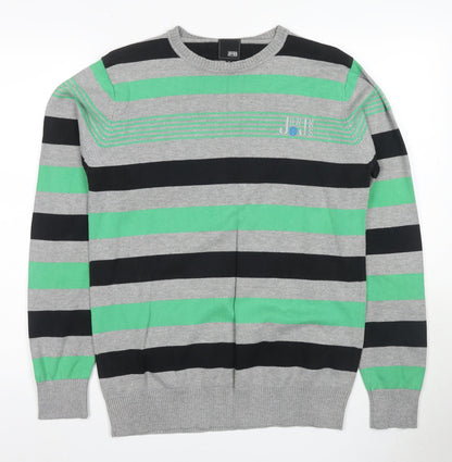 Jack & Jones Men's Grey Green Striped Pullover M