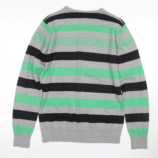 Jack & Jones Men's Grey Green Striped Pullover M