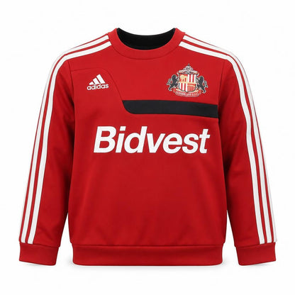 Front view of Adidas boys’ red pullover sweatshirt, size 8, football graphic