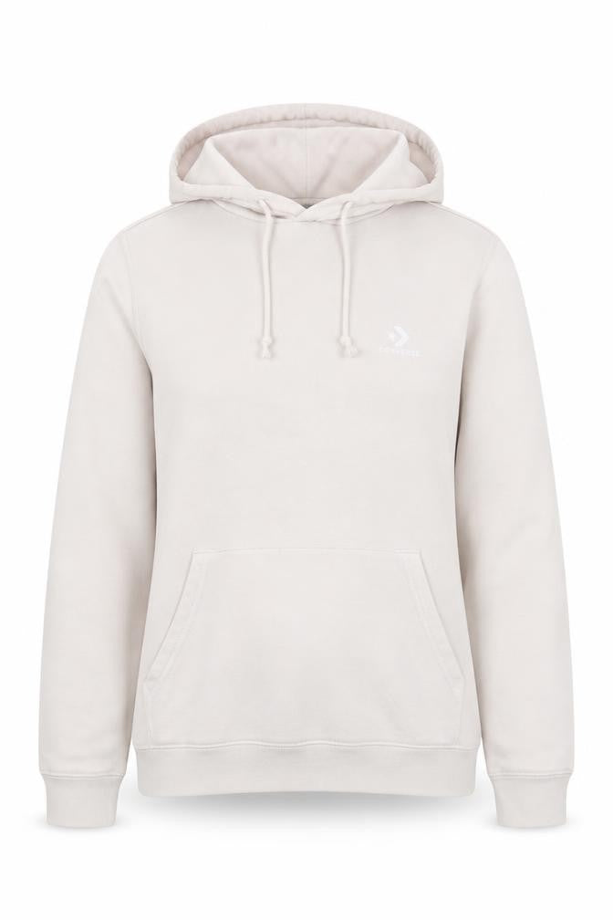 Front view of Converse Beige unisex xs pullover hoodie with logo
