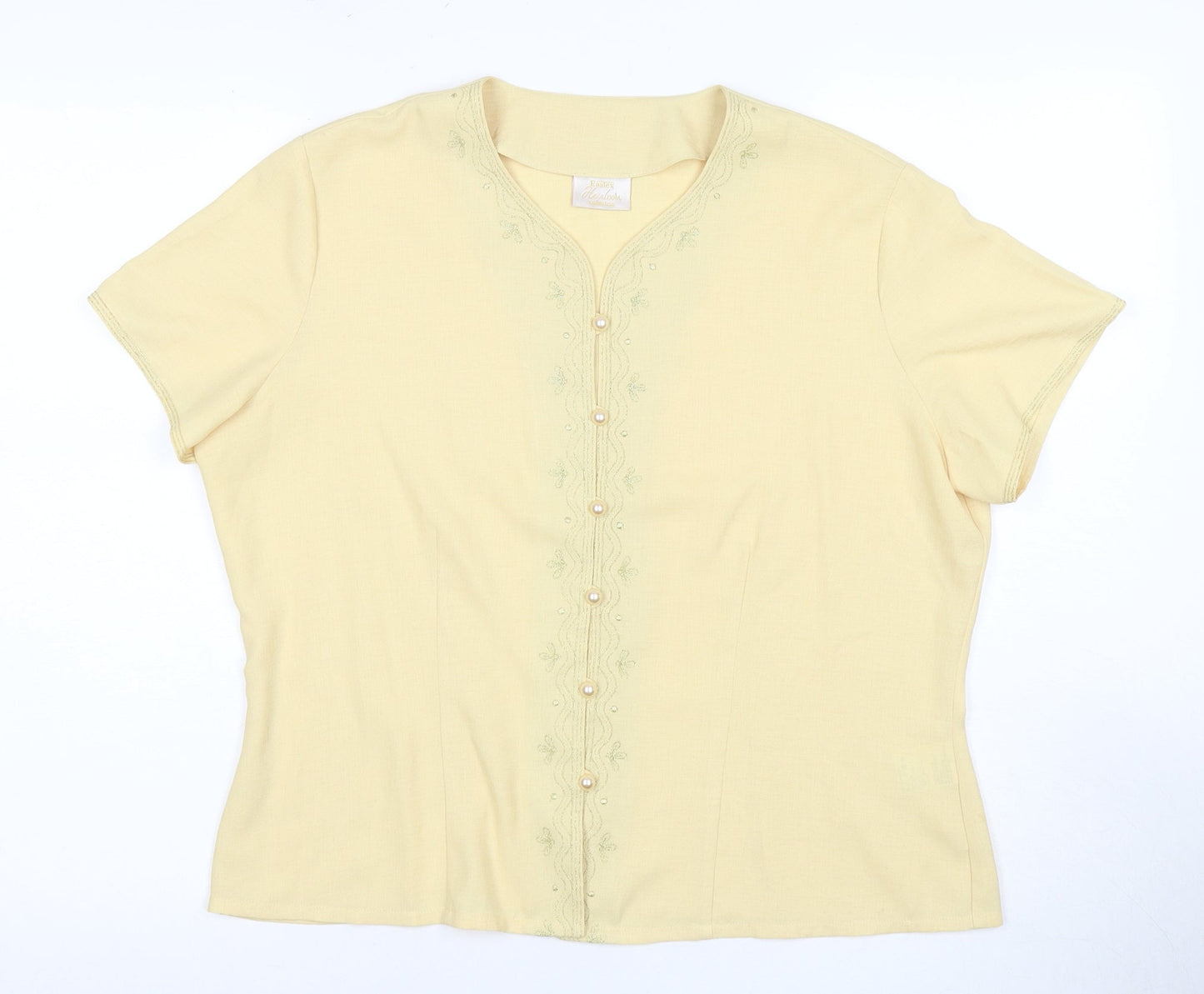 John Roberts Women's Yellow V-Neck Blouse, Size 16