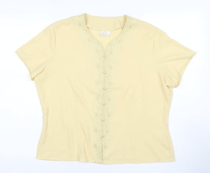 John Roberts Women's Yellow V-Neck Blouse, Size 16