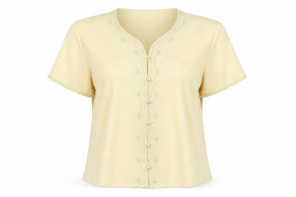 John Roberts Women's Yellow V-Neck Blouse, Size 16
