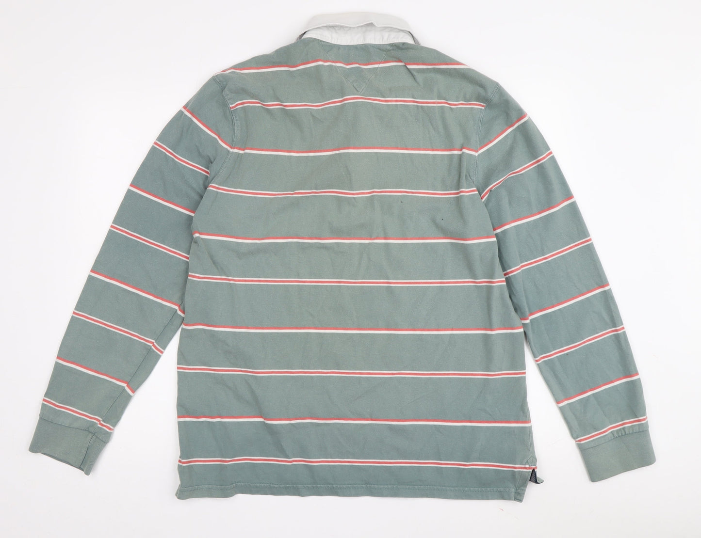 Lincoln Men's Green Striped Polo Shirt, Size L, Long Sleeve