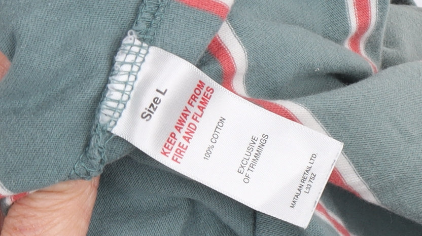 Lincoln Men's Green Striped Polo Shirt, Size L, Long Sleeve