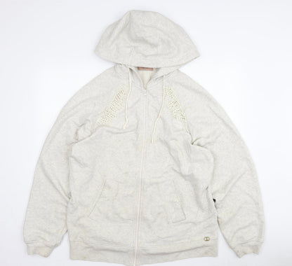 Twinset Women's Ivory Full Zip Hoodie, Size S, Crochet Detail