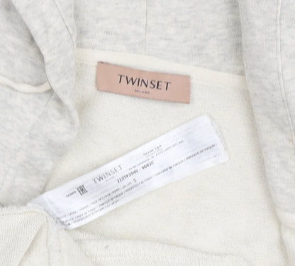 Twinset Women's Ivory Full Zip Hoodie, Size S, Crochet Detail