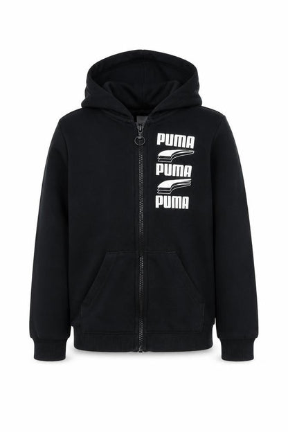 Front view of Puma boys’ black hoodie full zip 8-9 years