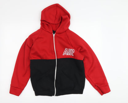 Boys Red & Black Full Zip Hoodie with Logo, Size 11-12