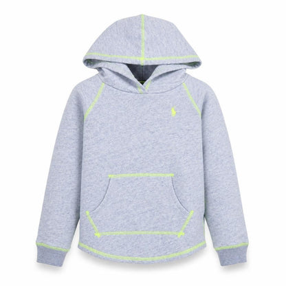 Front view of Polo Ralph Lauren Grey boys’ pullover hoodie, size 146