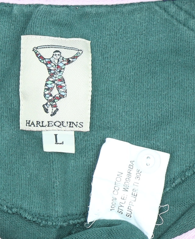 Harlequins Men's Green Long Sleeve Polo L