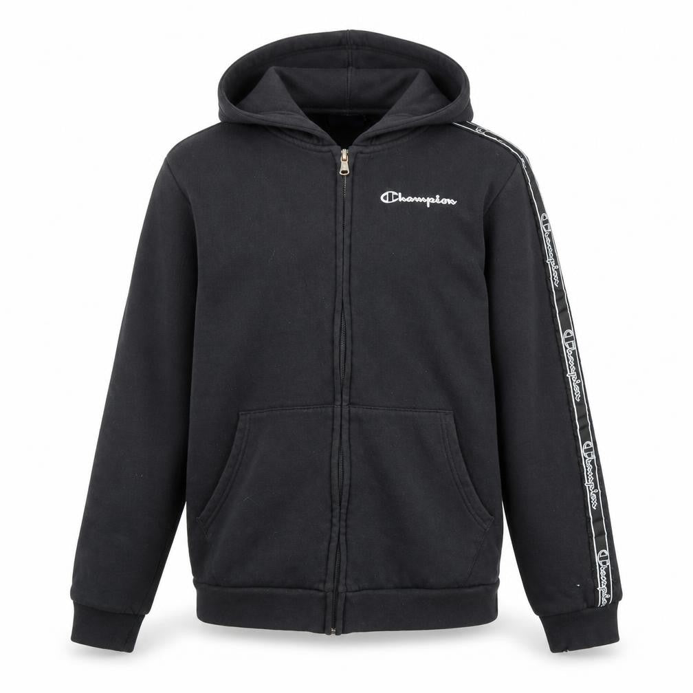 Front view of Champion boys’ black xl full zip hoodie