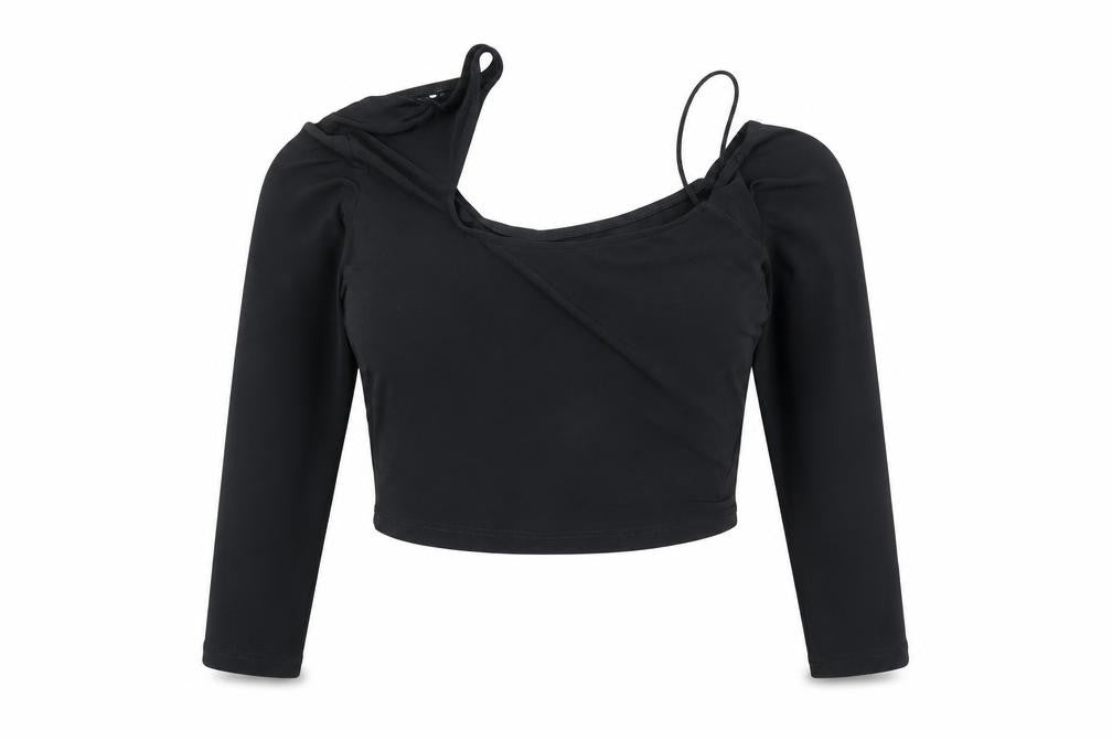 Womens UK Size 12 Bershka Black Cropped Blouse