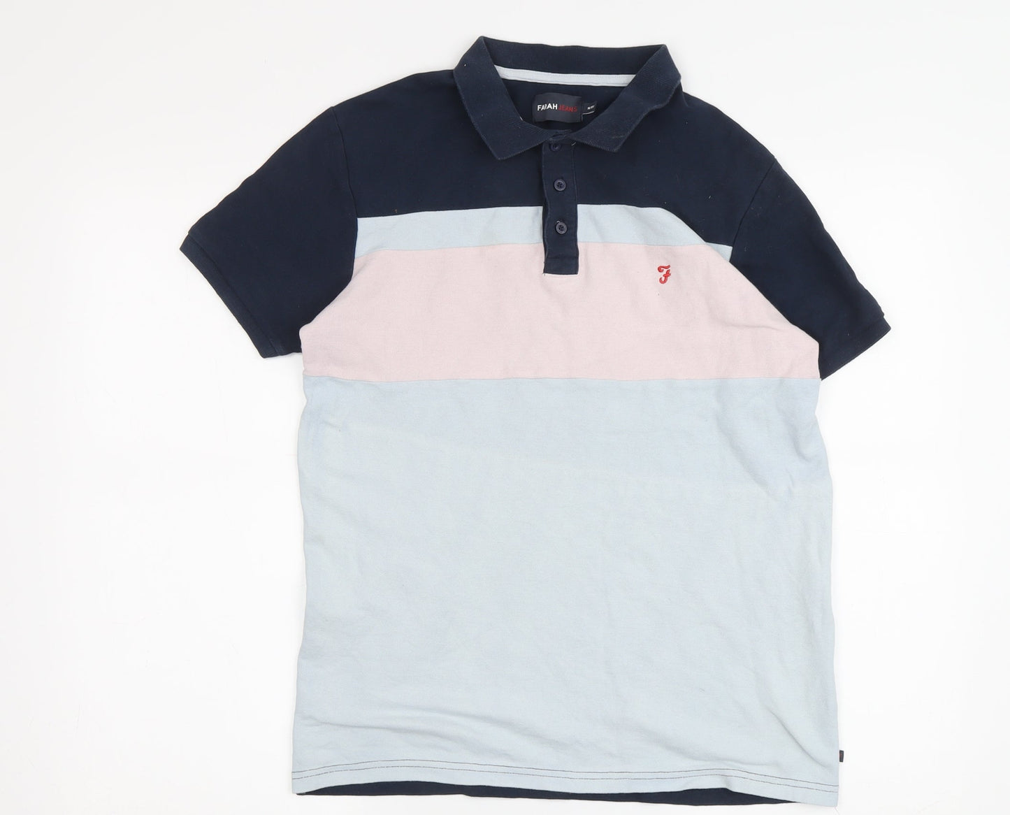 Farah Jeans Unisex Kids Colourblock Polo - Blue & Pink - Size 14-15
