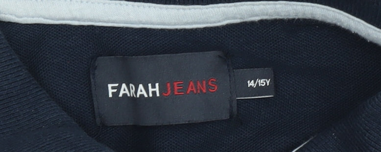 Farah Jeans Unisex Kids Colourblock Polo - Blue & Pink - Size 14-15
