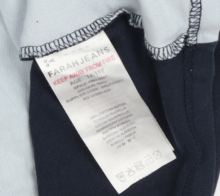 Farah Jeans Unisex Kids Colourblock Polo - Blue & Pink - Size 14-15