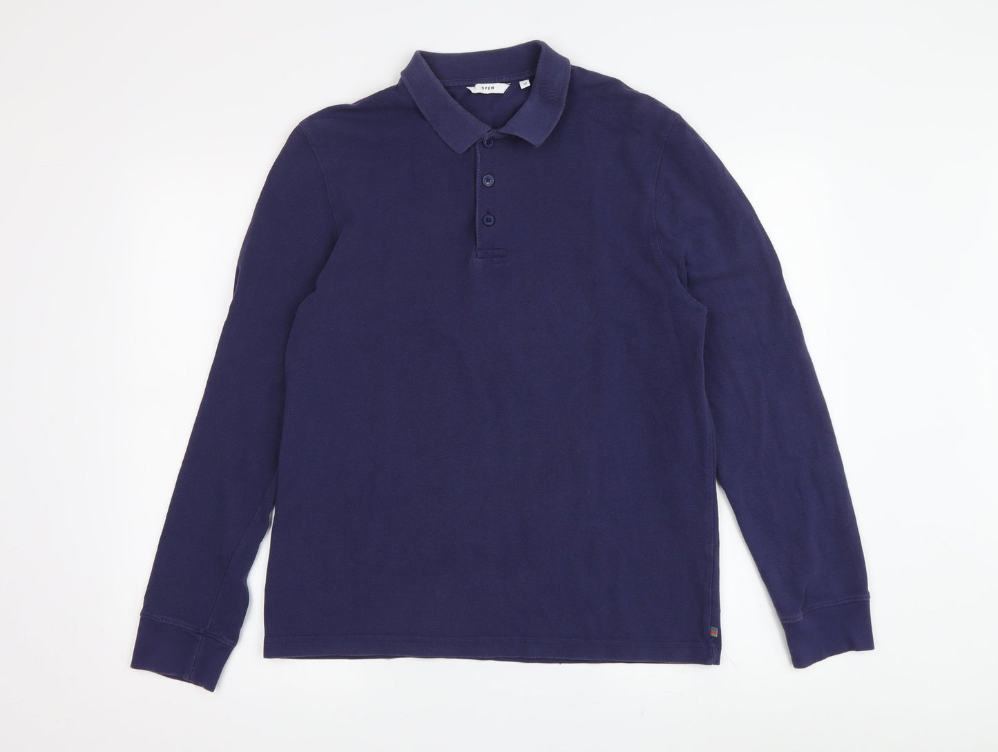 OPEN Men's Blue Long Sleeve Polo Shirt Medium