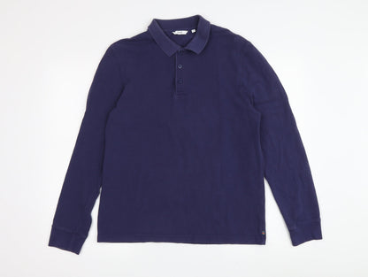 OPEN Men's Blue Long Sleeve Polo Shirt Medium