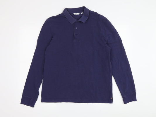 OPEN Men's Blue Long Sleeve Polo Shirt Medium