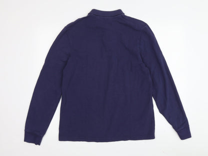 OPEN Men's Blue Long Sleeve Polo Shirt Medium