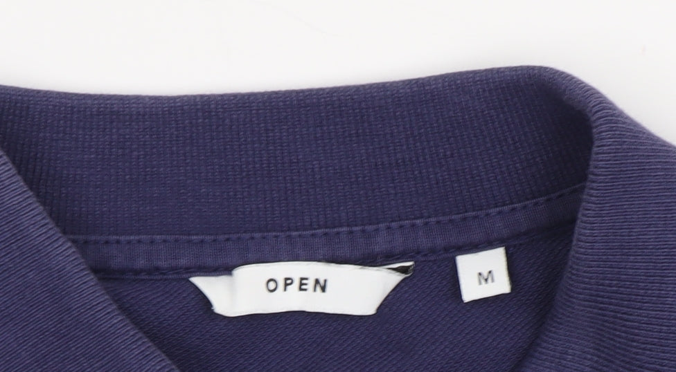 OPEN Men's Blue Long Sleeve Polo Shirt Medium
