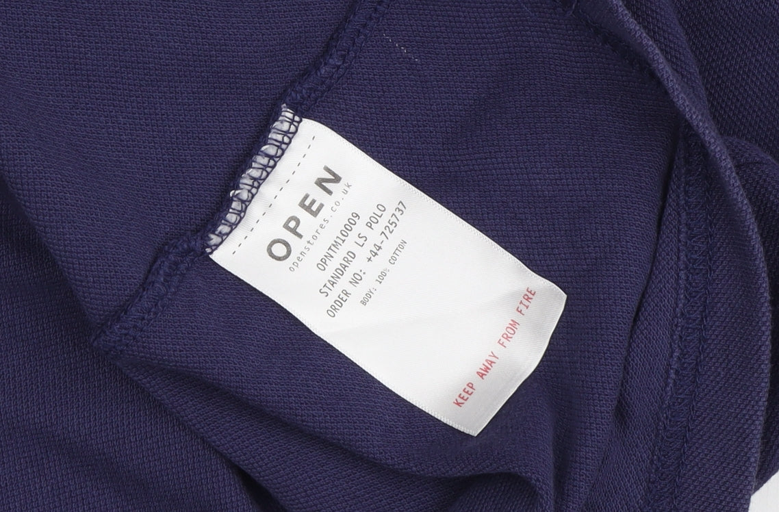 OPEN Men's Blue Long Sleeve Polo Shirt Medium