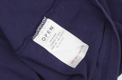 OPEN Men's Blue Long Sleeve Polo Shirt Medium