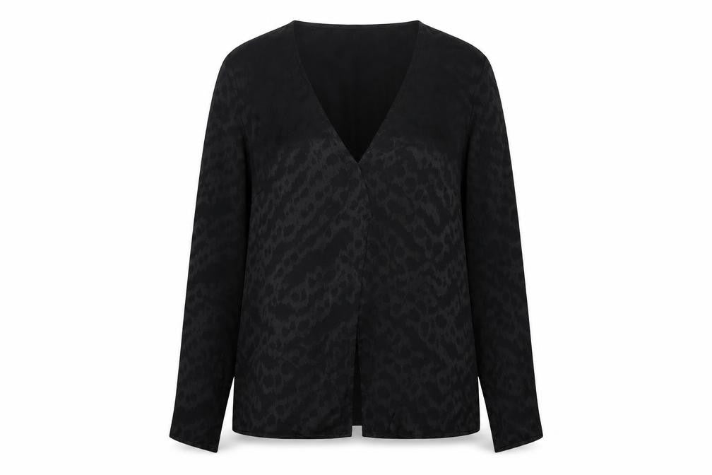 Front view of French Connection Women's Black Animal Print Blouse