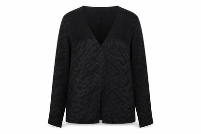 Front view of French Connection Women's Black Animal Print Blouse