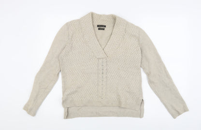 Adrienne Vittadini Beige V-Neck Cable Knit Pullover, Size 2