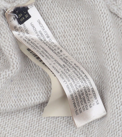 Adrienne Vittadini Beige V-Neck Cable Knit Pullover, Size 2