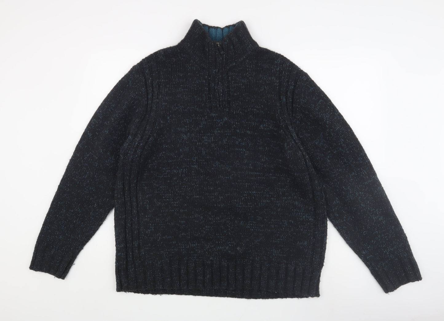 Marks & Spencer Men's L Blue Pullover Jumper, Mock Neck, Cozy Knit