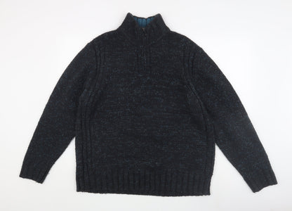 Marks & Spencer Men's L Blue Pullover Jumper, Mock Neck, Cozy Knit