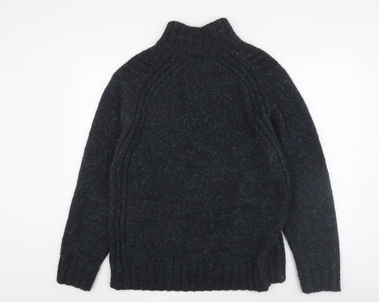 Marks & Spencer Men's L Blue Pullover Jumper, Mock Neck, Cozy Knit