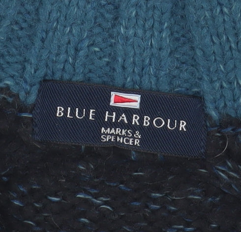 Marks & Spencer Men's L Blue Pullover Jumper, Mock Neck, Cozy Knit