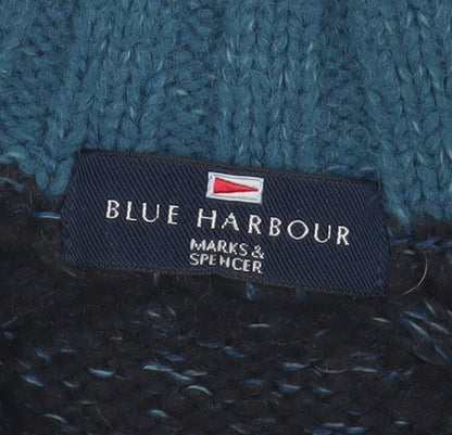 Marks & Spencer Men's L Blue Pullover Jumper, Mock Neck, Cozy Knit