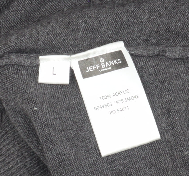 Jeff Banks Men's Grey V-Neck Pullover Jumper L
