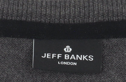 Jeff Banks Men's Grey V-Neck Pullover Jumper L