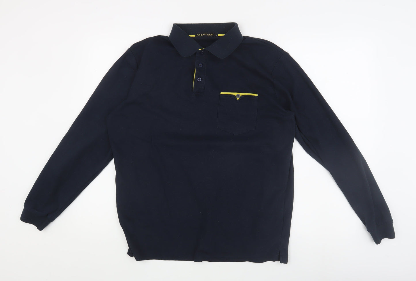 GHYUGR Men's Black Long Sleeve Polo Shirt - Size L