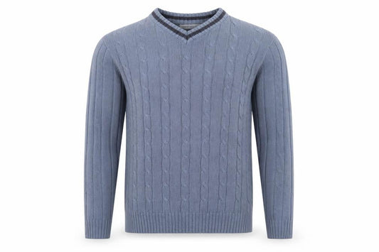 EWM Men's Blue Cable-Knit Pullover Jumper, Size M