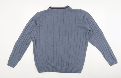 EWM Men's Blue Cable-Knit Pullover Jumper, Size M