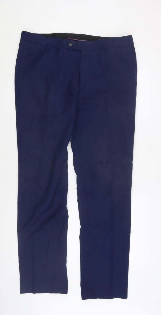 Dobell Men's Blue Slim Fit Trousers Size 36