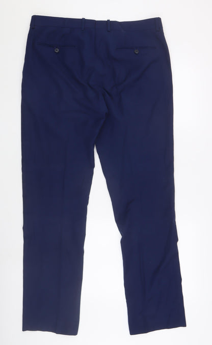 Dobell Men's Blue Slim Fit Trousers Size 36