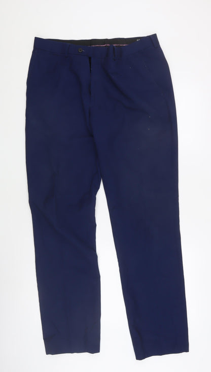 Mens UK Size 36L Dobell Slim Fit Dress Pants Blue Trousers