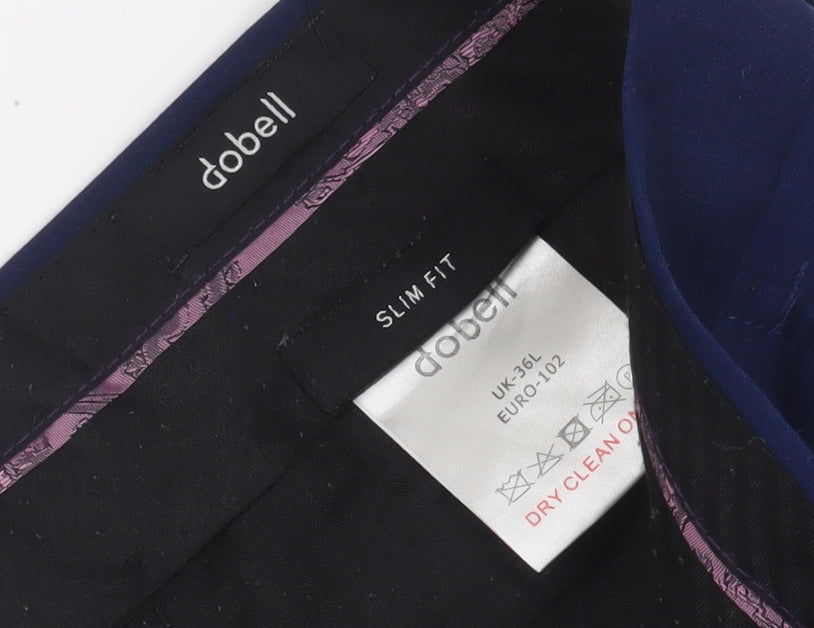 Mens UK Size 36L Dobell Slim Fit Dress Pants Blue Trousers