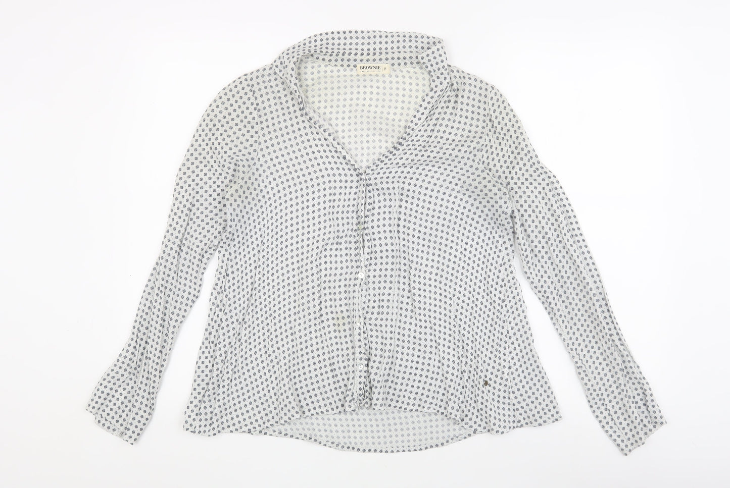 Brownie Women’s White Floral Blouse, Long Sleeve - Size P