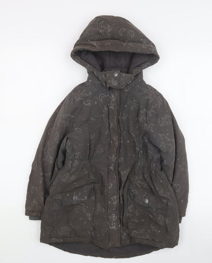 Vertbaudet Girls Grey Space Print Hooded Parka Coat 8 Years
