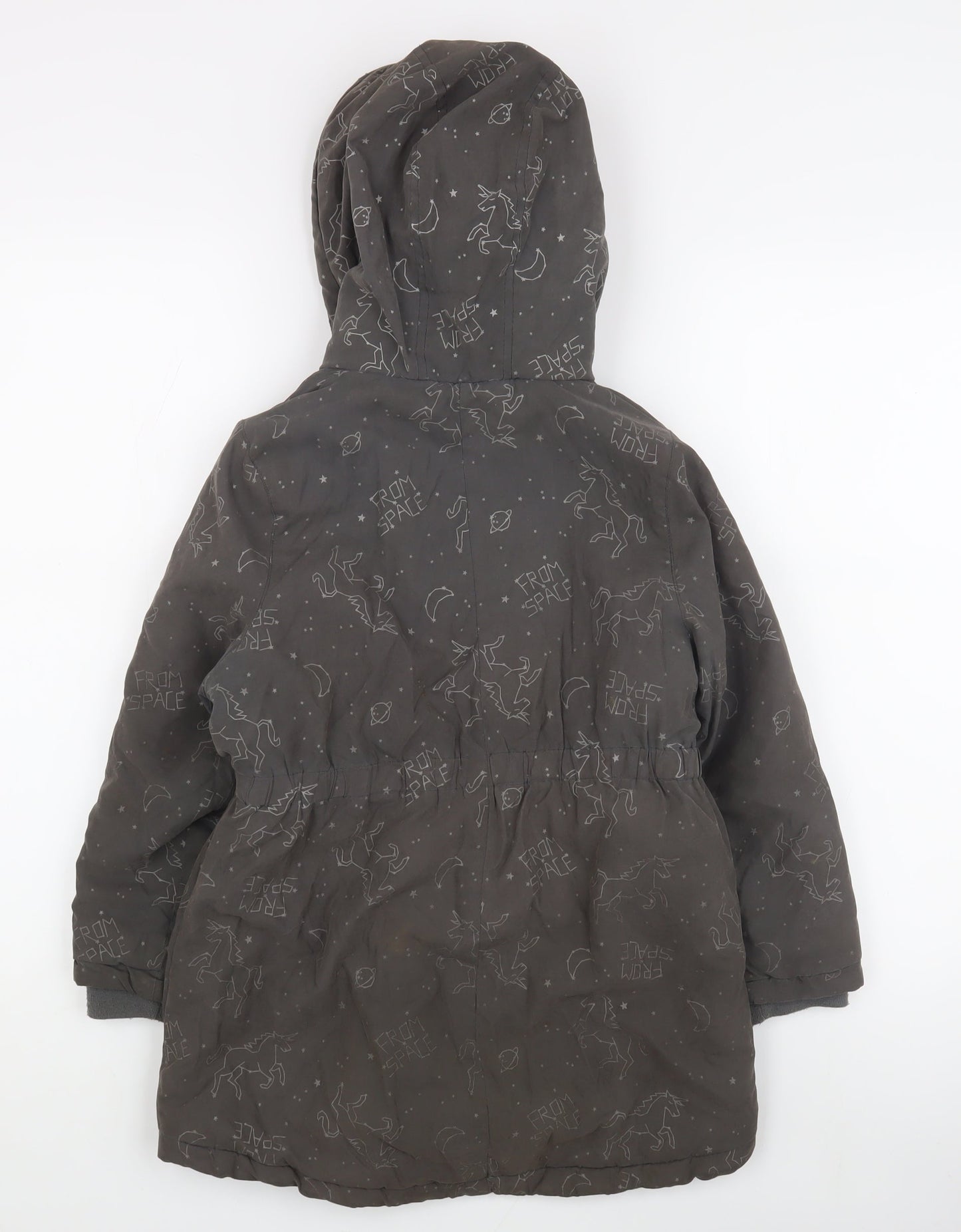 Vertbaudet Girls Grey Space Print Hooded Parka Coat 8 Years