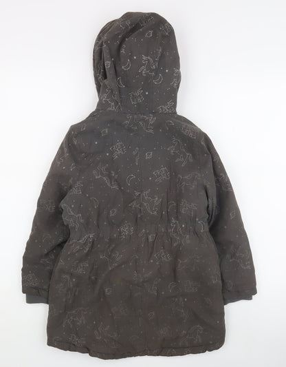 Vertbaudet Girls Grey Space Print Hooded Parka Coat 8 Years