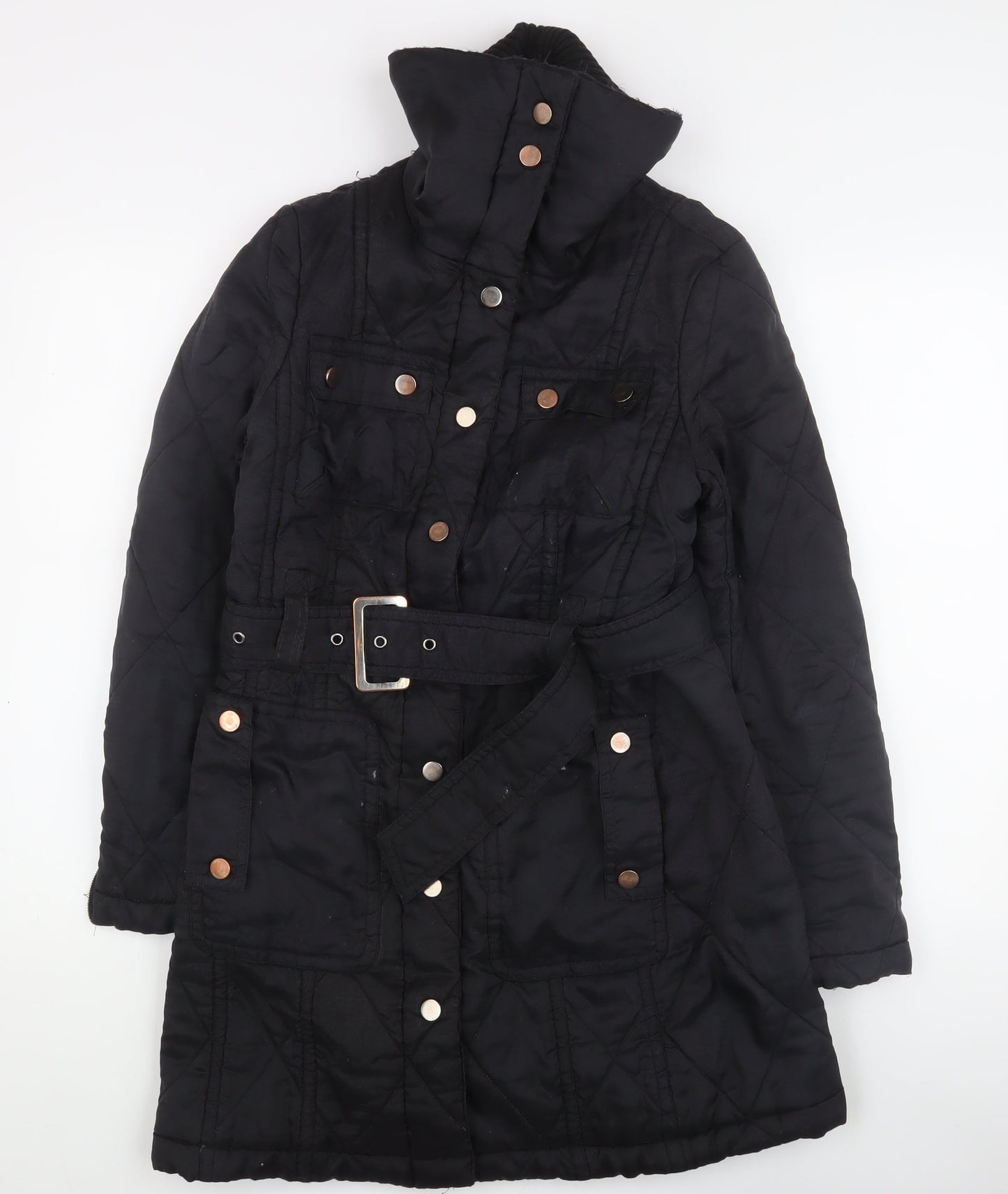 Womens UK Size 10 Zara Black Quilted Trench Coat
